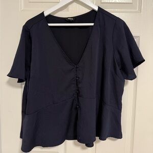 Express Navy V-Neck Women's Blouse